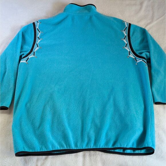 Bob Mackie Wearable Art Fleece Jacket Women's 2XL Blue Geometric Embroidered - Picture 3 of 7